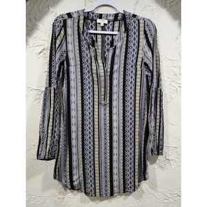Umgee USA Blue Black Boho Peasant Tunic Mini Dress Size Small